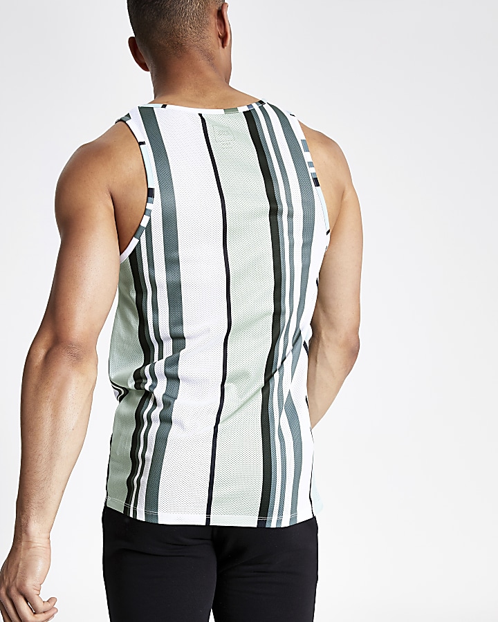 Green stripe slim fit mesh vest
