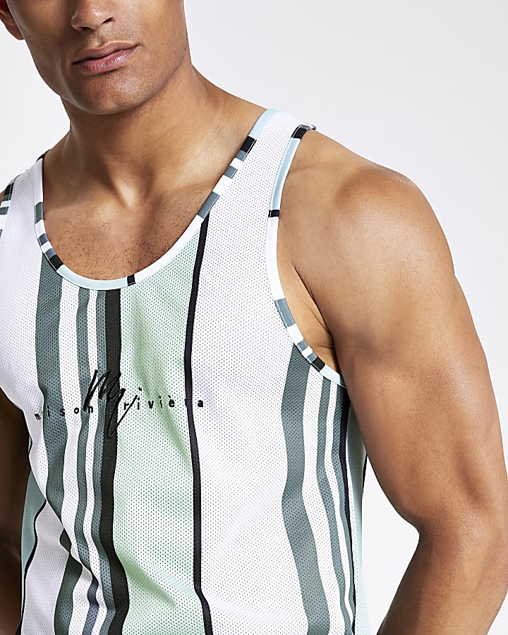 Green stripe slim fit mesh vest