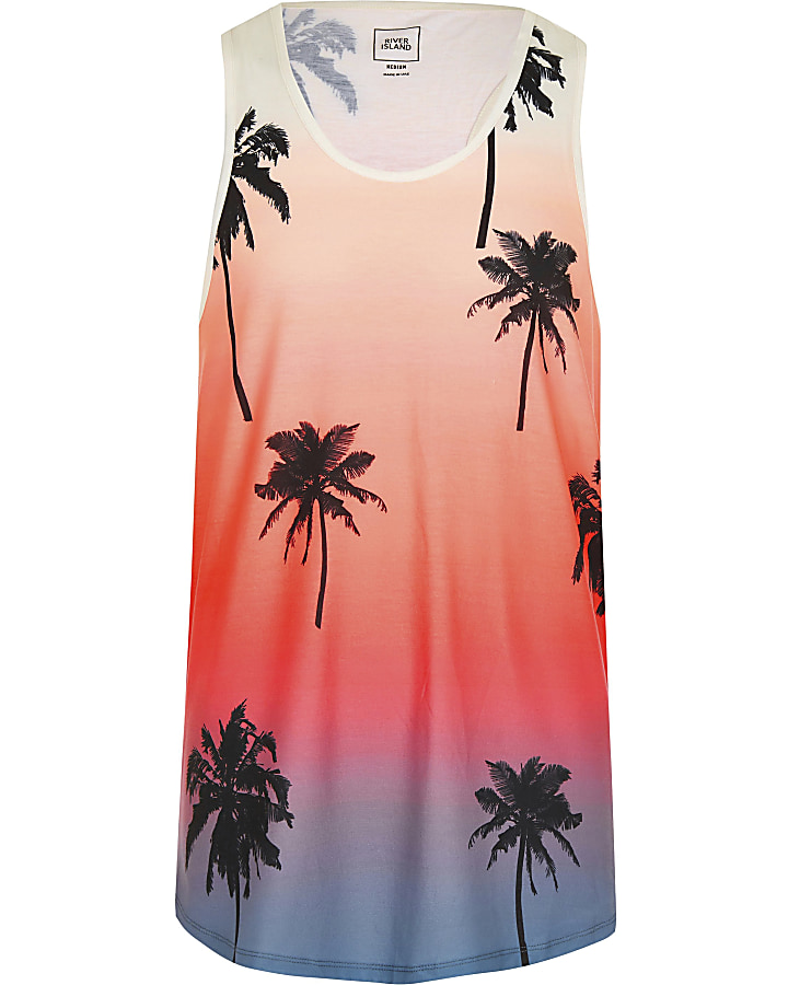 Coral palm print slim fit vest
