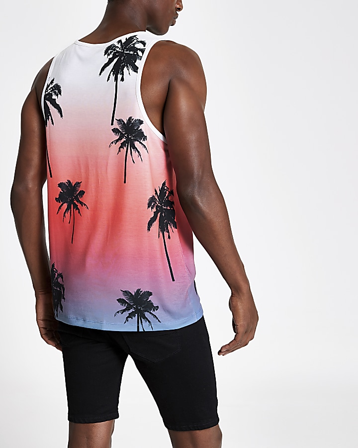 Coral palm print slim fit vest