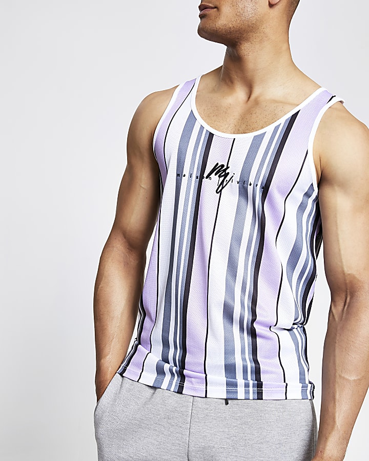 Lilac stripe slim fit mesh vest