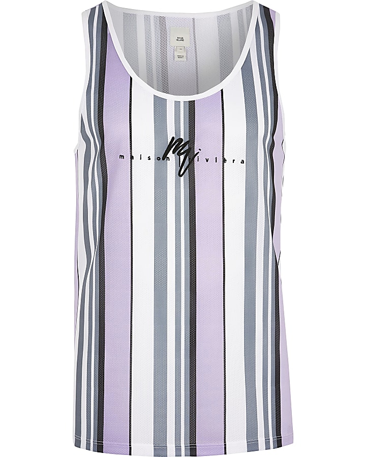 Lilac stripe slim fit mesh vest