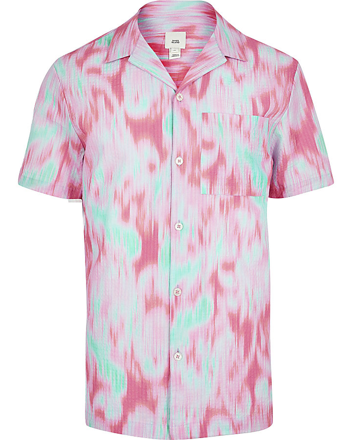 Pink tie dye chest pocket short sleeve shirt