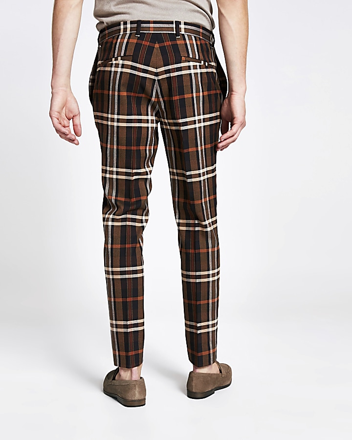 Brown check skinny cropped trousers