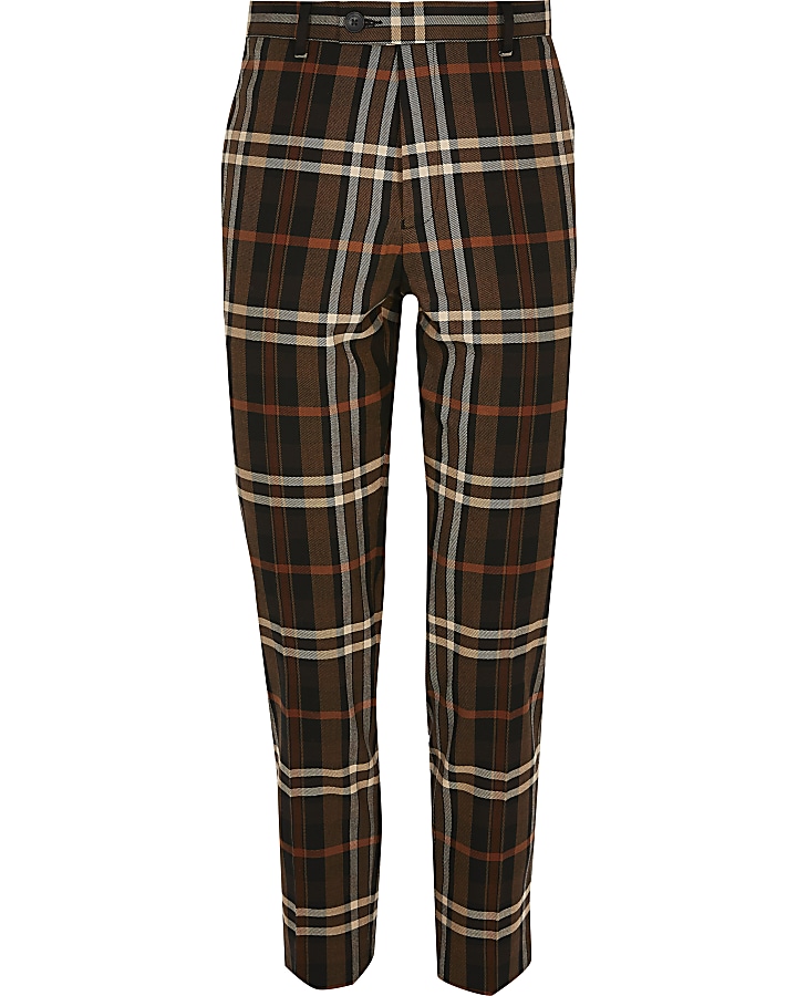 Brown check skinny cropped trousers