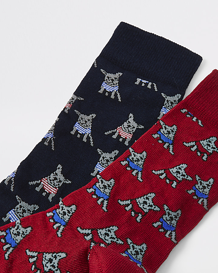 Navy dog print socks 5 pack