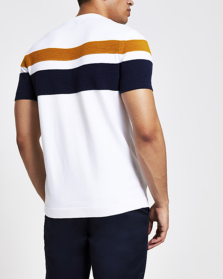 White stripe slim fit knitted T-shirt