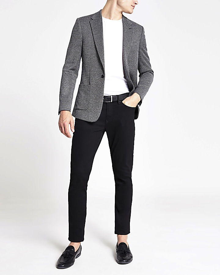 Dark grey textured skinny fit blazer