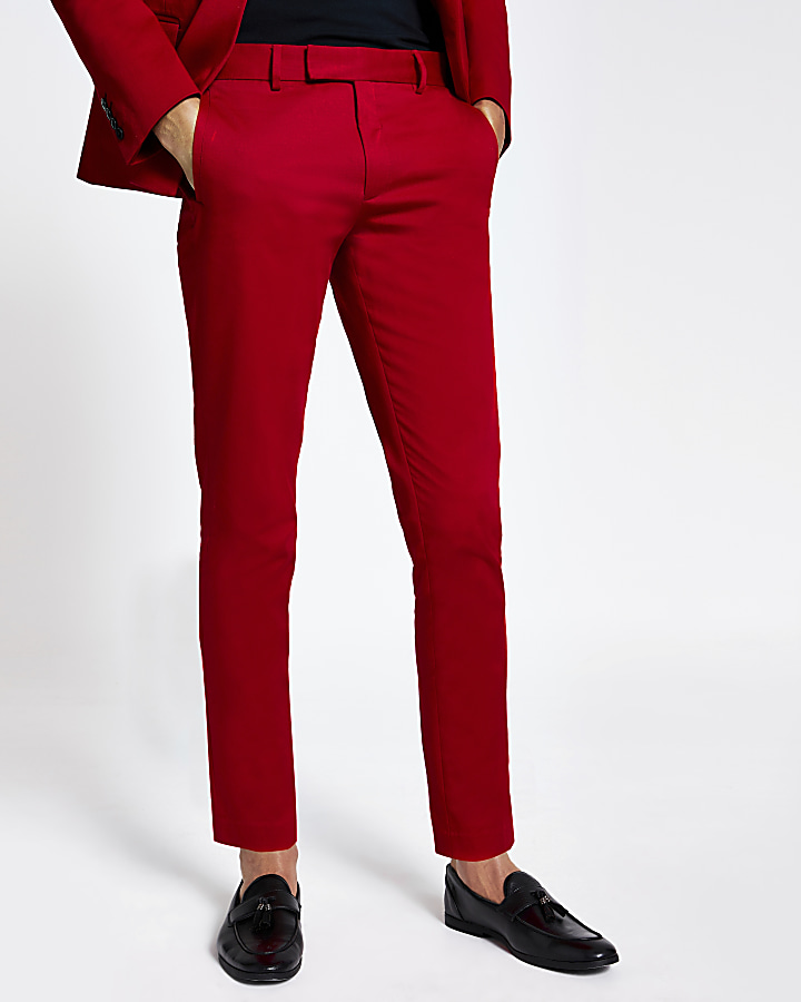 Red stretch skinny suit trousers