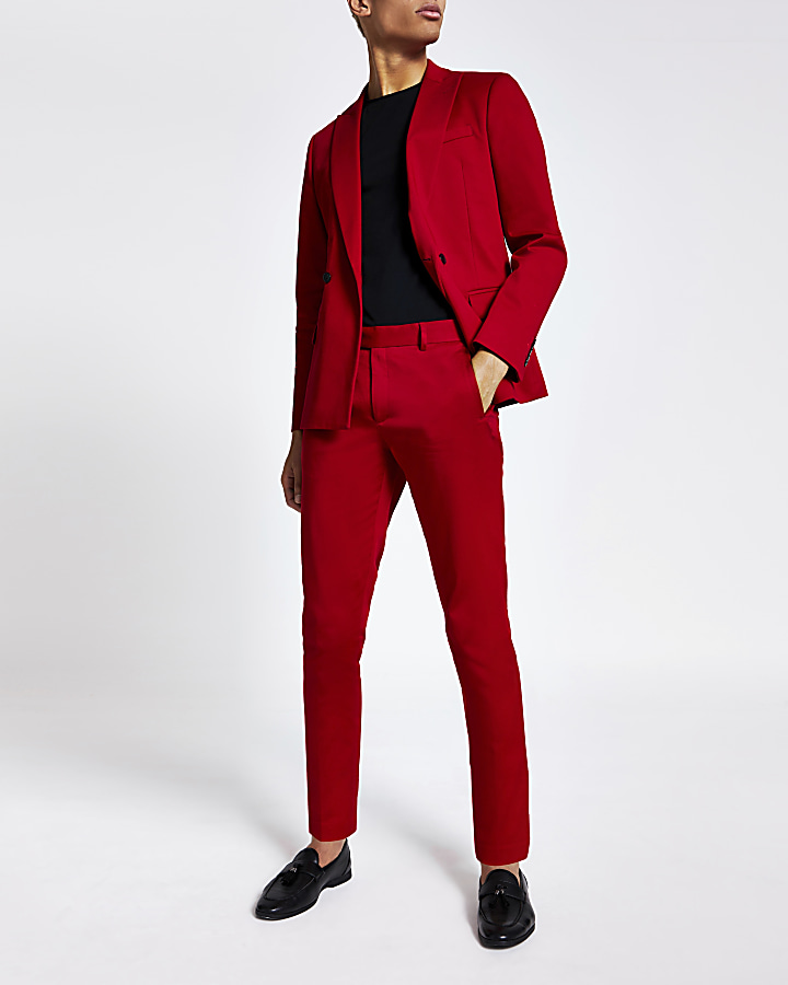 Red stretch skinny suit trousers