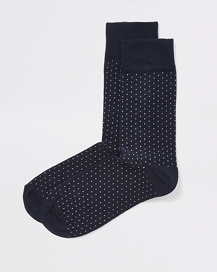 Navy spot print socks