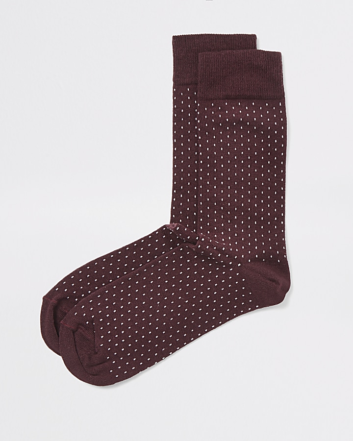 Burgundy spot print socks
