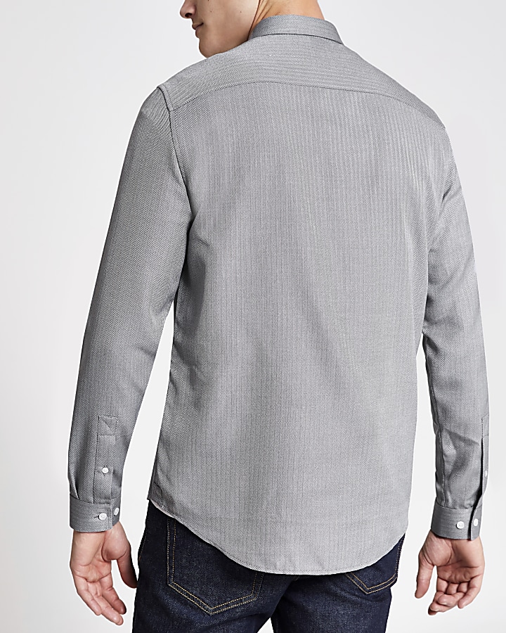 Light grey herringbone regular fit shirt