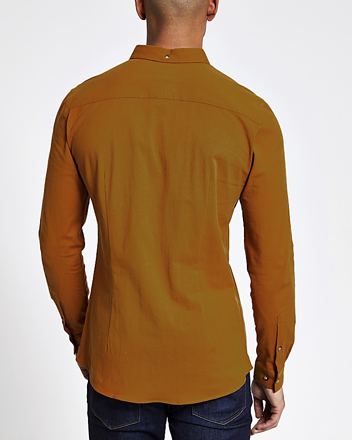 Yellow slim fit long sleeve Oxford shirt