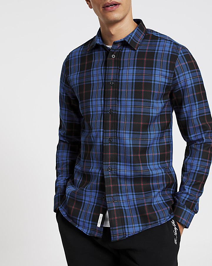 Blue check regular fit shirt