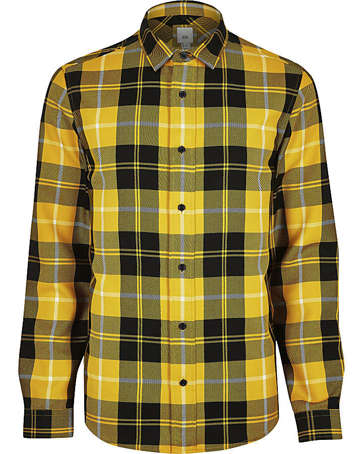 Yellow check regular fit shirt