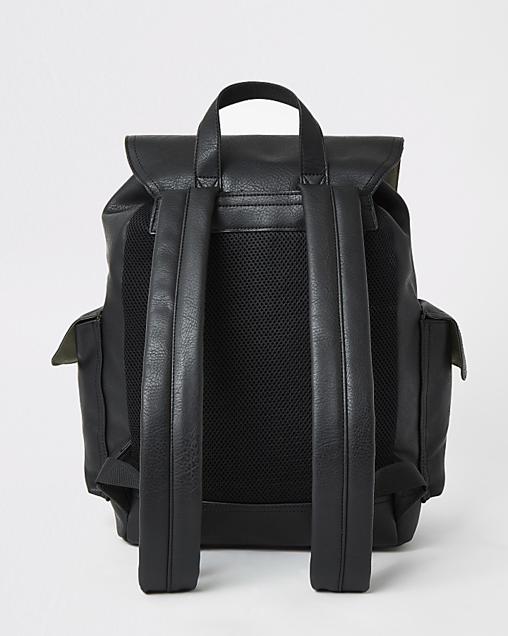 Black double buckle flapover backpack