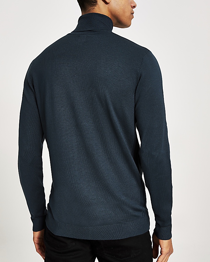 Green slim fit roll neck knitted jumper