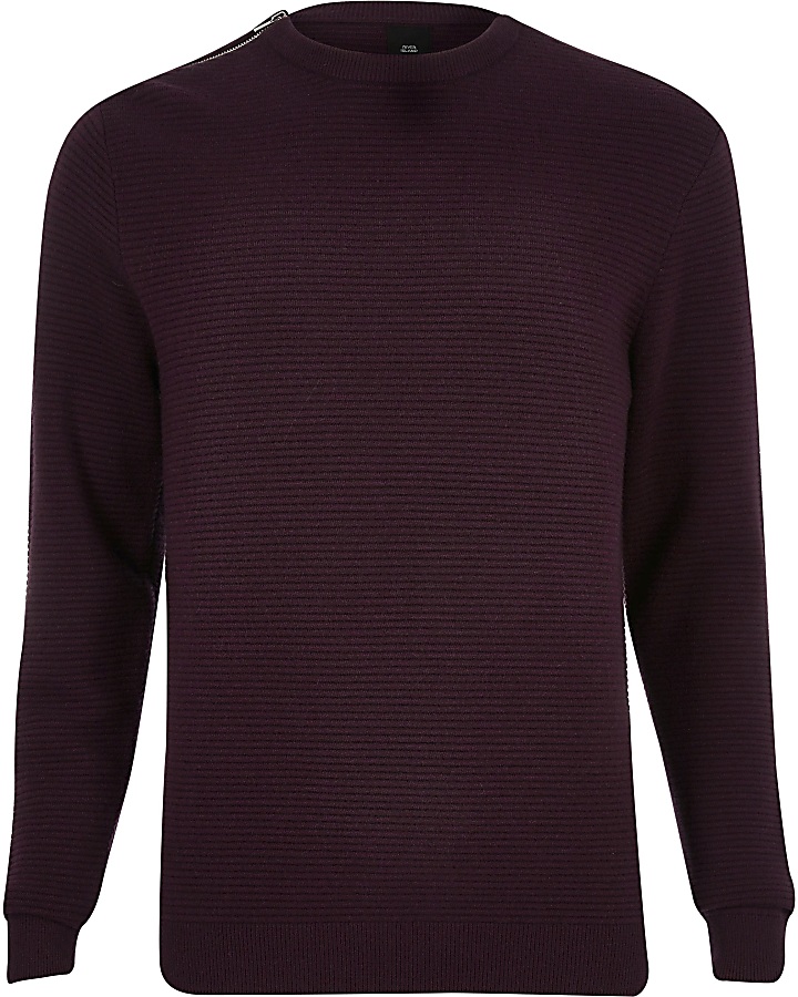 Red slim fit  zip neck knitted jumper
