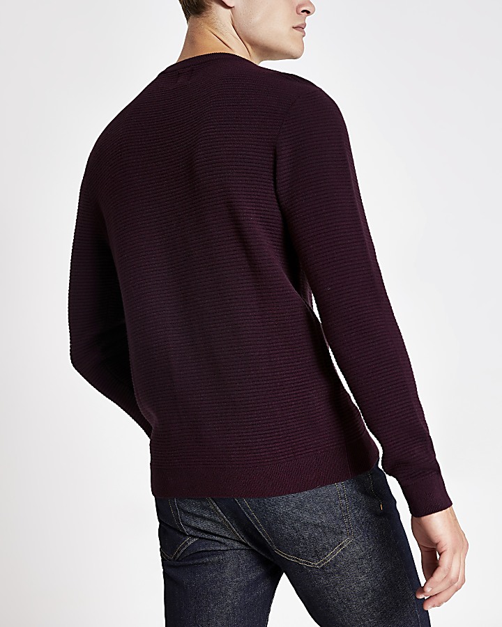 Red slim fit  zip neck knitted jumper