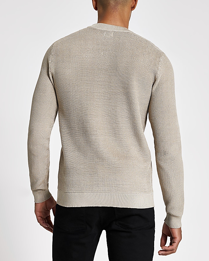 Stone long sleeve slim fit knit jumper