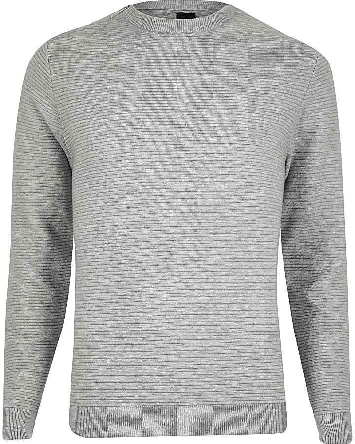 Grey marl slim fit zip neck knitted jumper