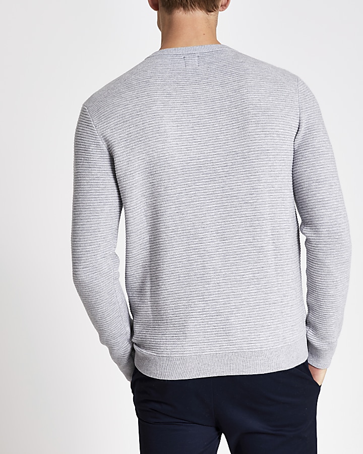 Grey marl slim fit zip neck knitted jumper