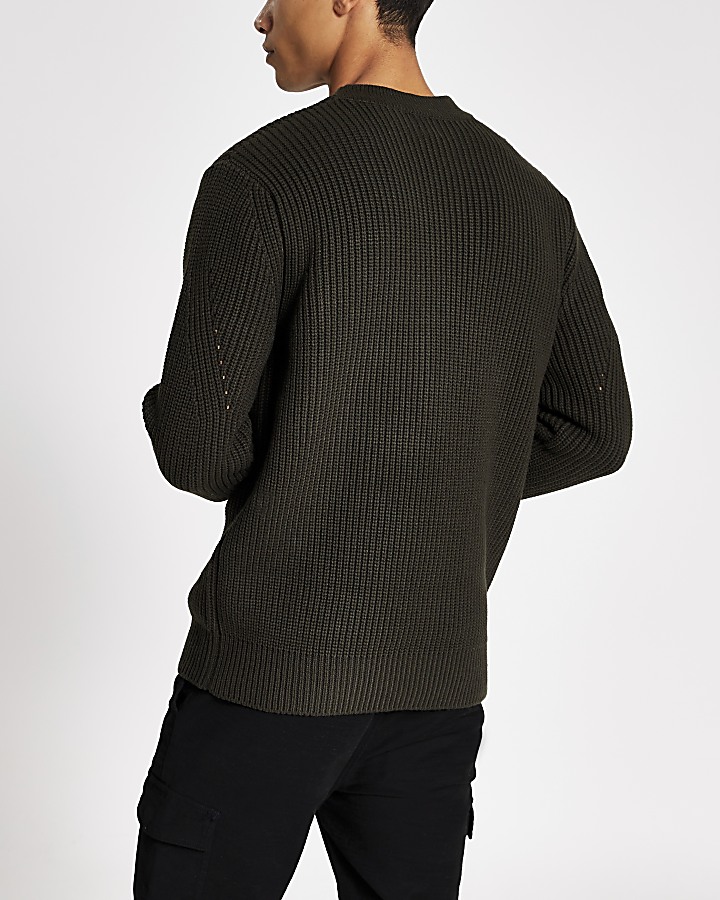 Green chest patch pocket knitted jumper