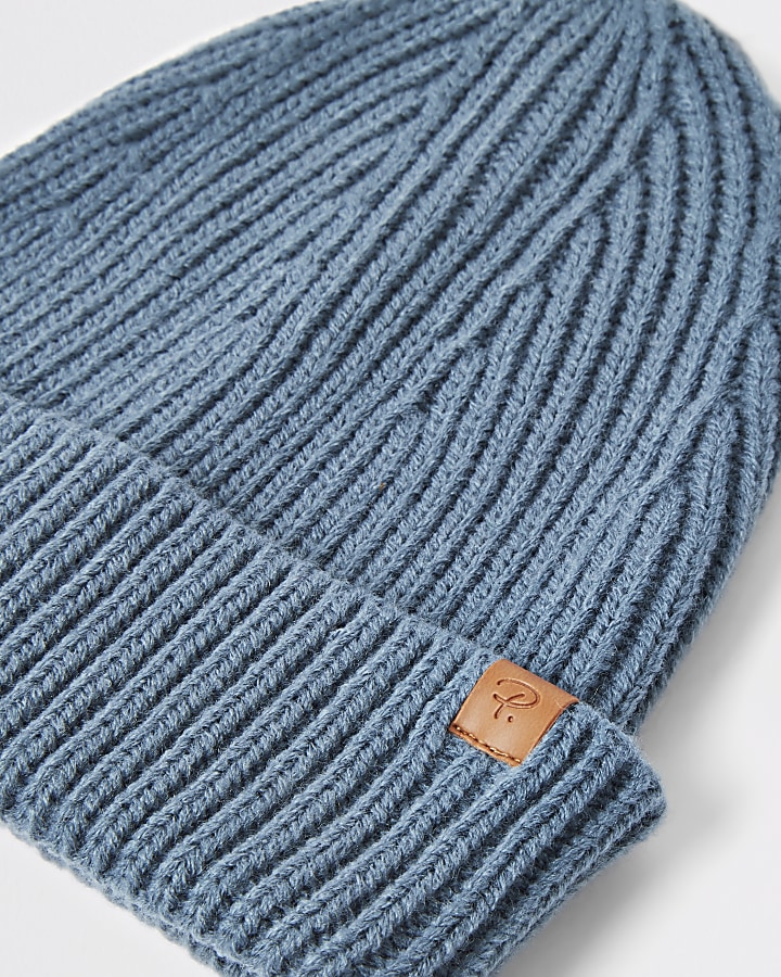Blue fisherman knitted beanie hat