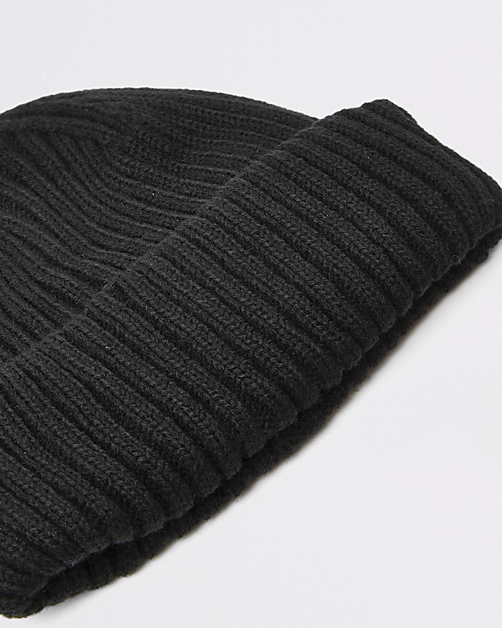 Black knitted beanie docker hat