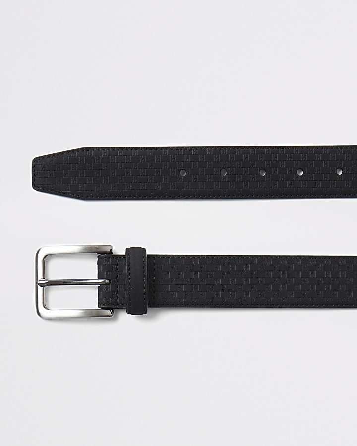 Black faux suede RI monogram belt