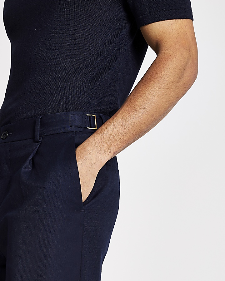 Navy skinny stretch tapered trousers