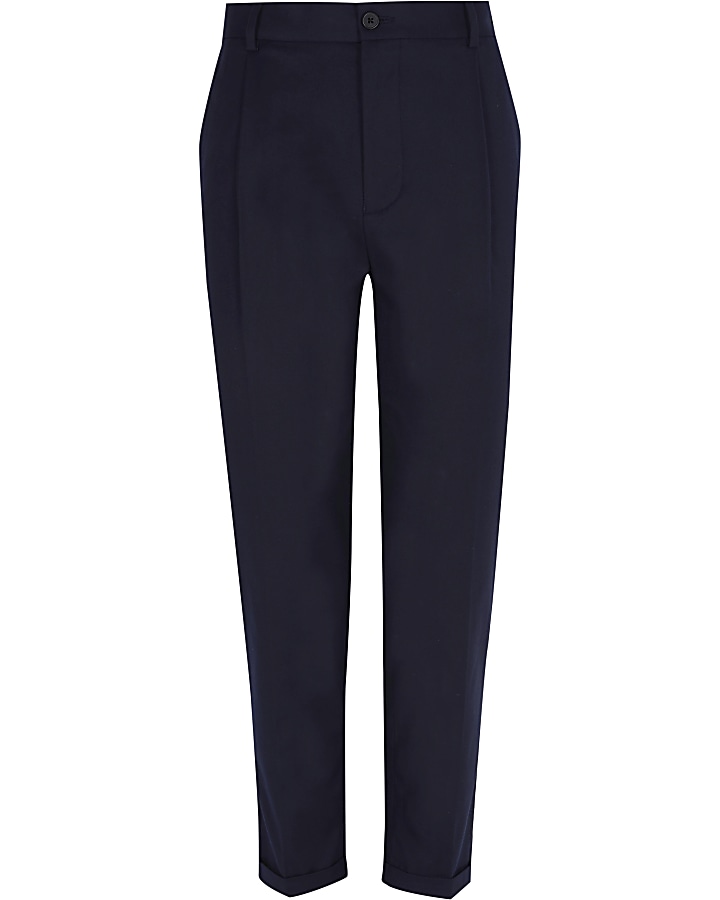 Navy skinny stretch tapered trousers