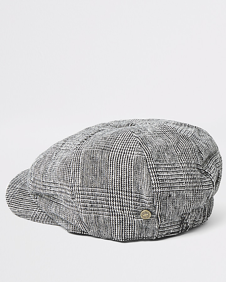 Grey check baker boy hat