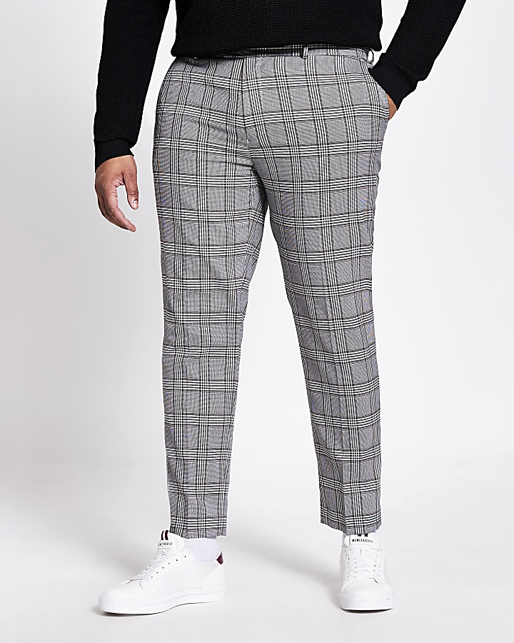 Big and tall check smart trousers