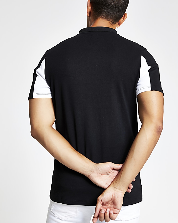 Prolific black half zip slim fit polo shirt