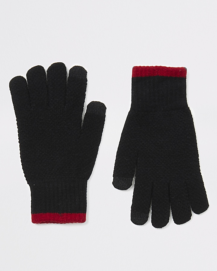 Black knitted tipped touchscreen gloves