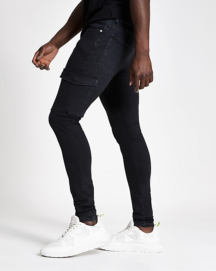 Black Ollie spray on skinny cargo jeans