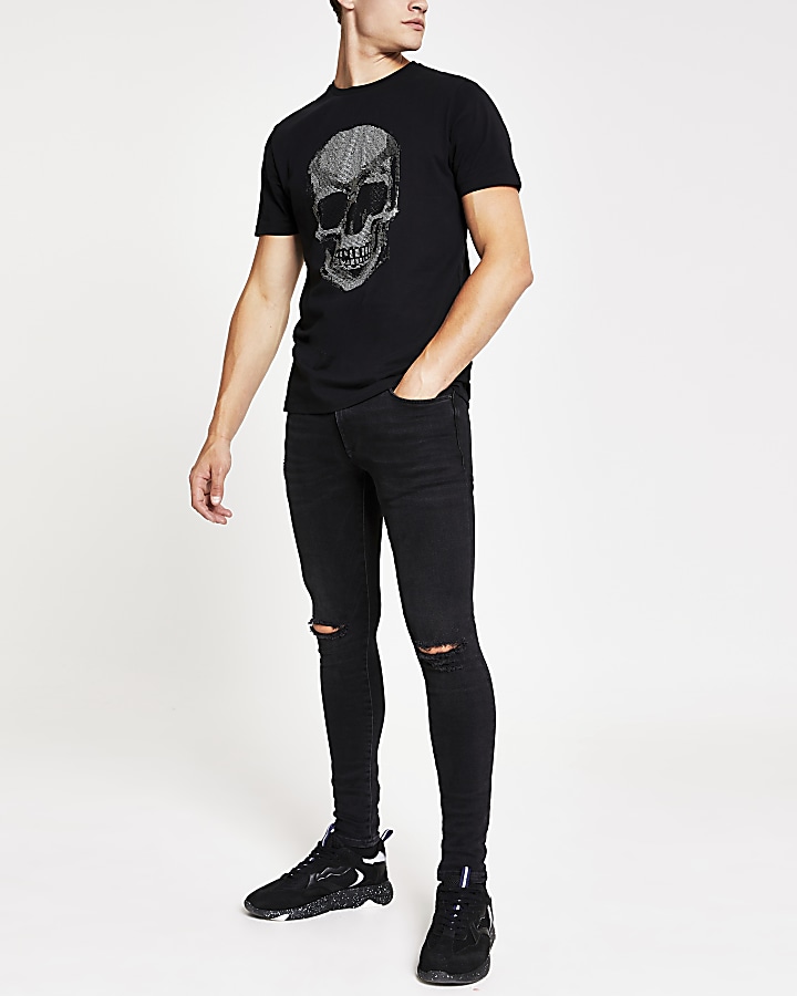 Black diamante skull slim fit T-shirt