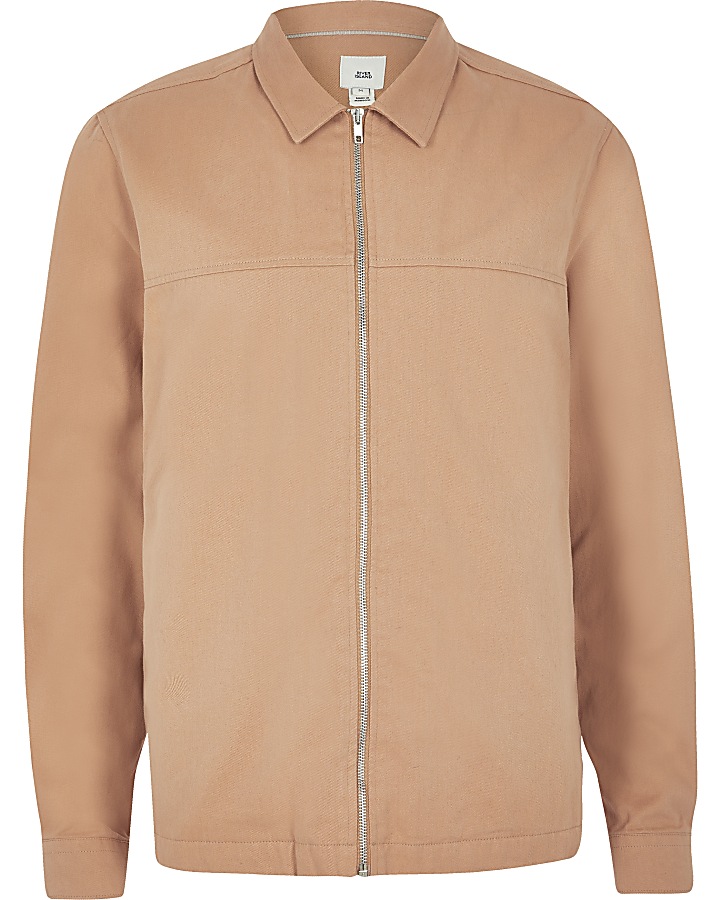 Pink zip front regular fit overshirt