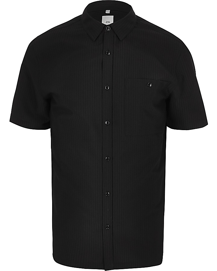 Black seersucker regular fit shirt