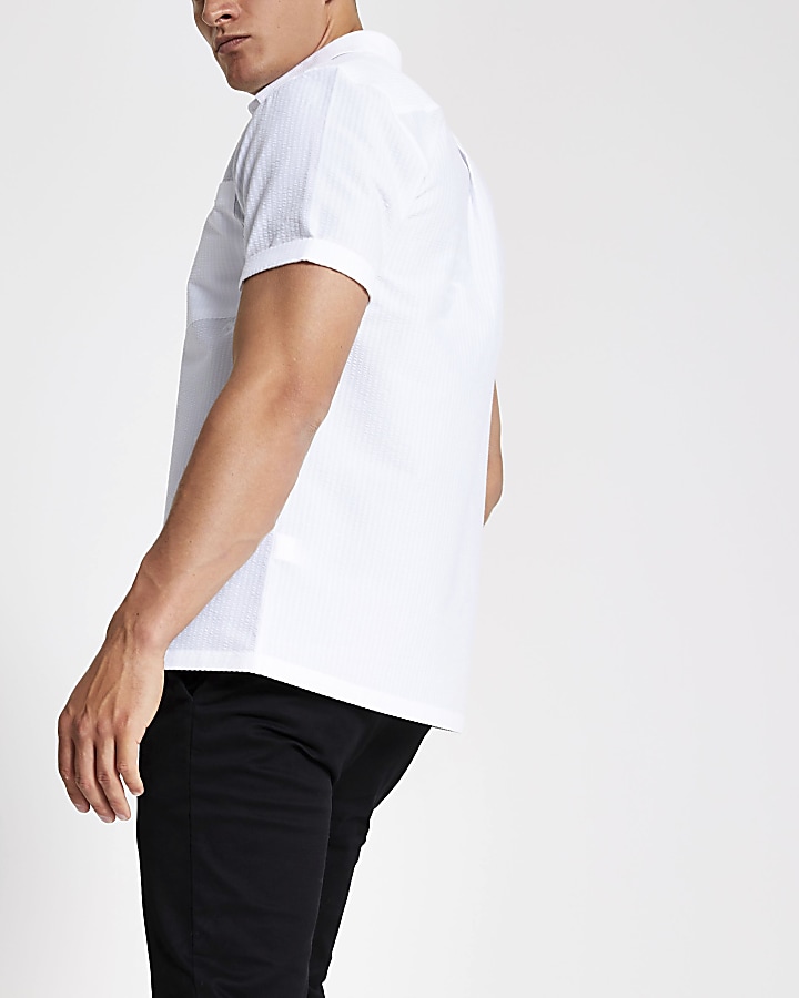 White seersucker regular fit shirt