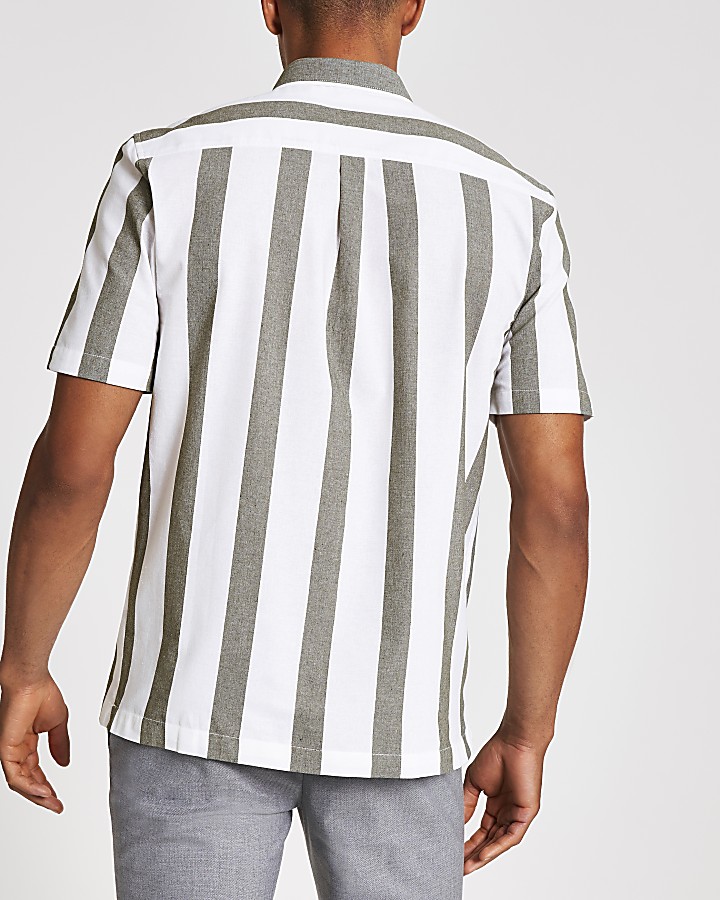 White stripe regular fit short sleeve shirt
