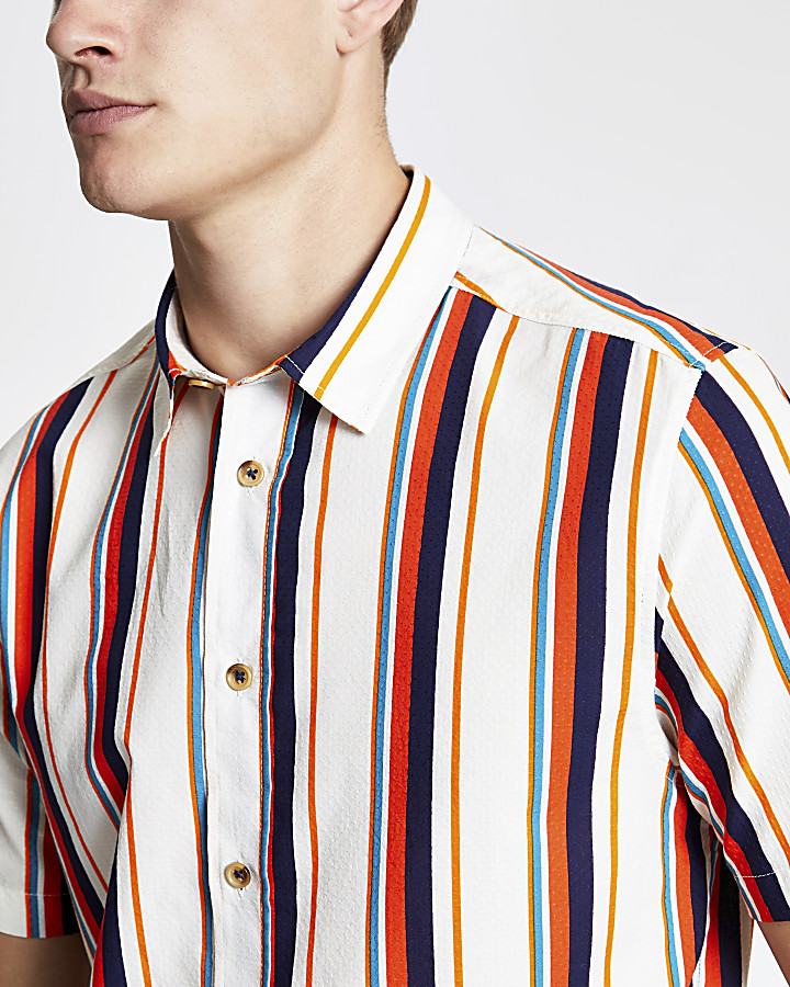 White stripe regular fit short sleeve shirt