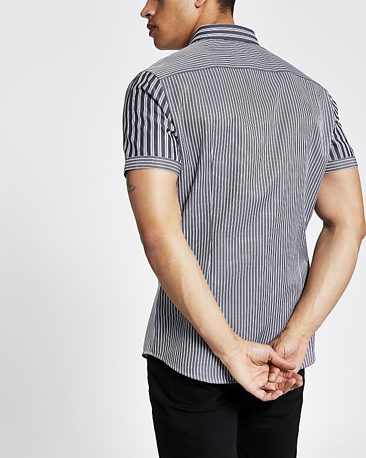 Dark grey stripe slim fit poplin shirt