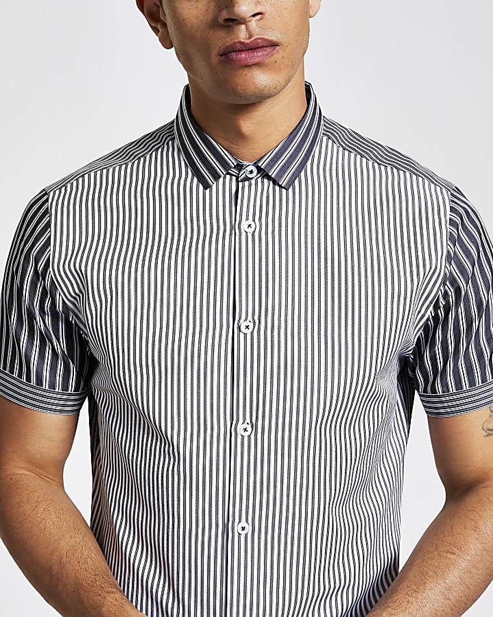 Dark grey stripe slim fit poplin shirt