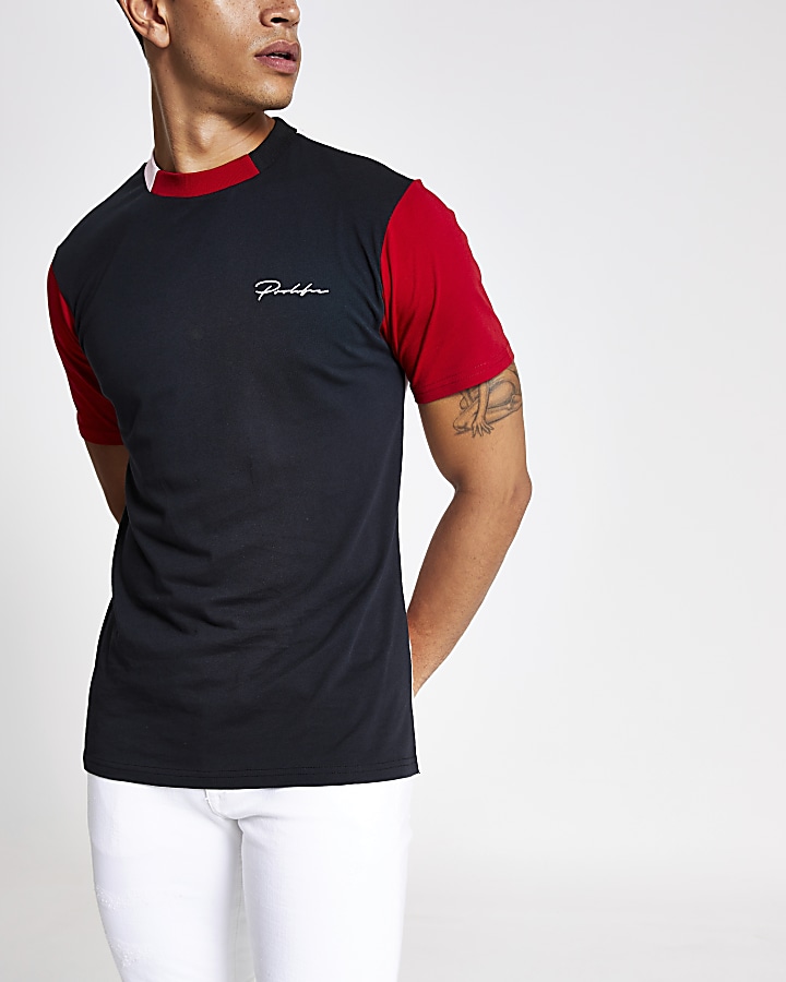 Prolific black colour block slim fit T-shirt