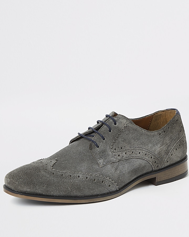 Grey suede lace-up brogues