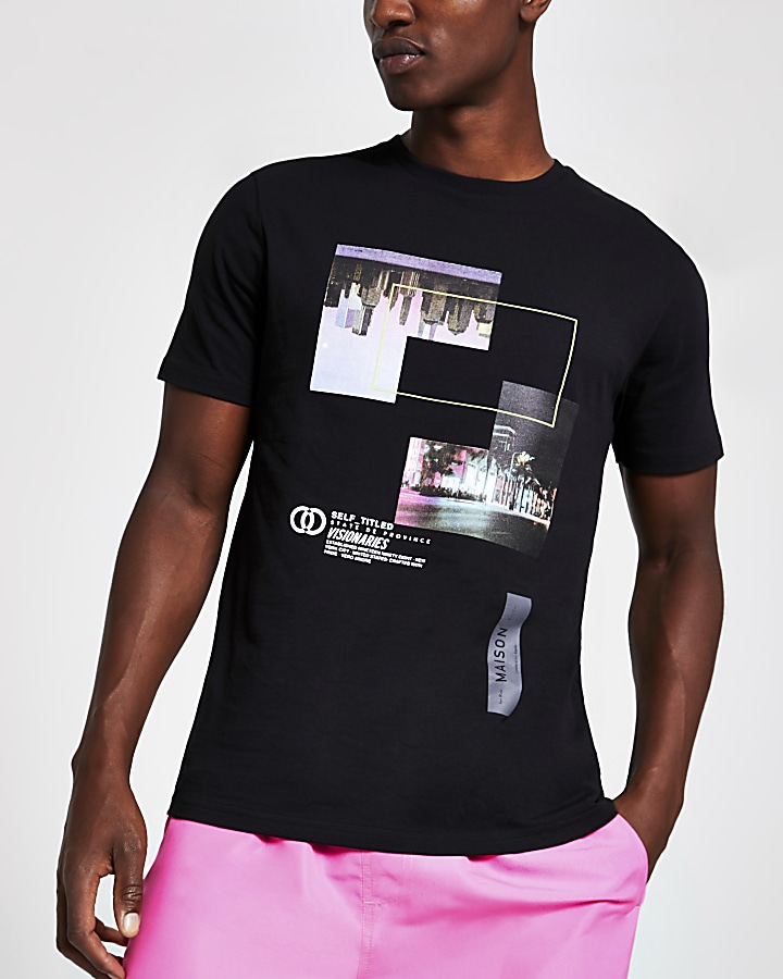 Black visionaries print slim fit T-shirt