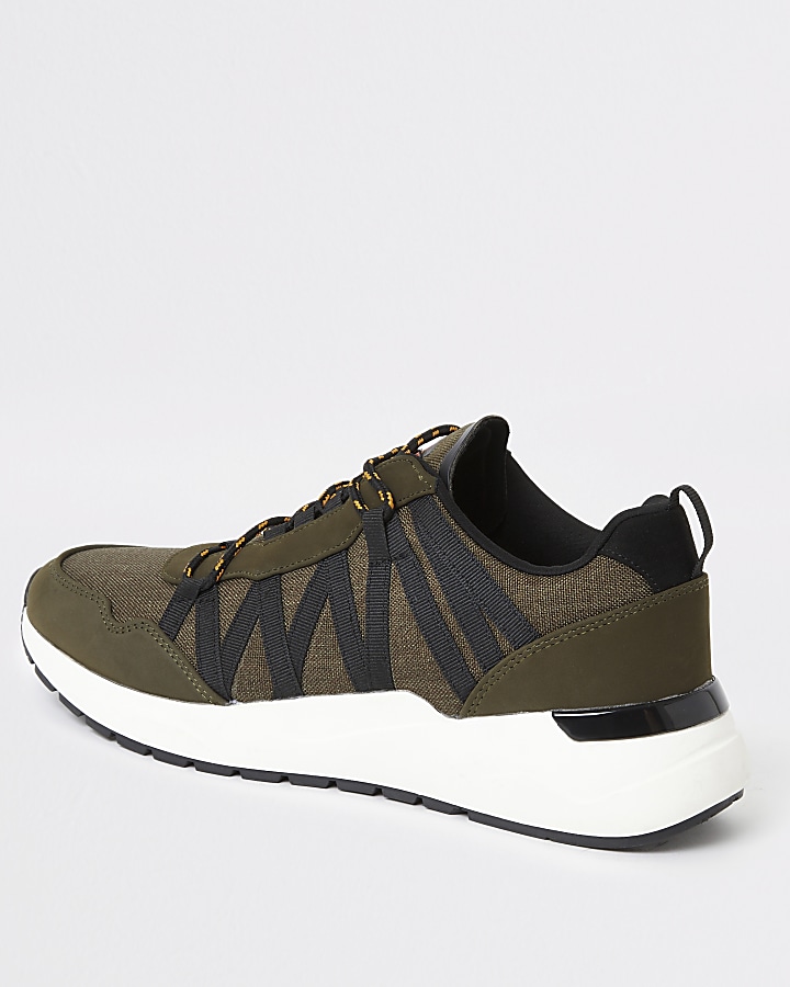 Dark green lace-up runner trainers